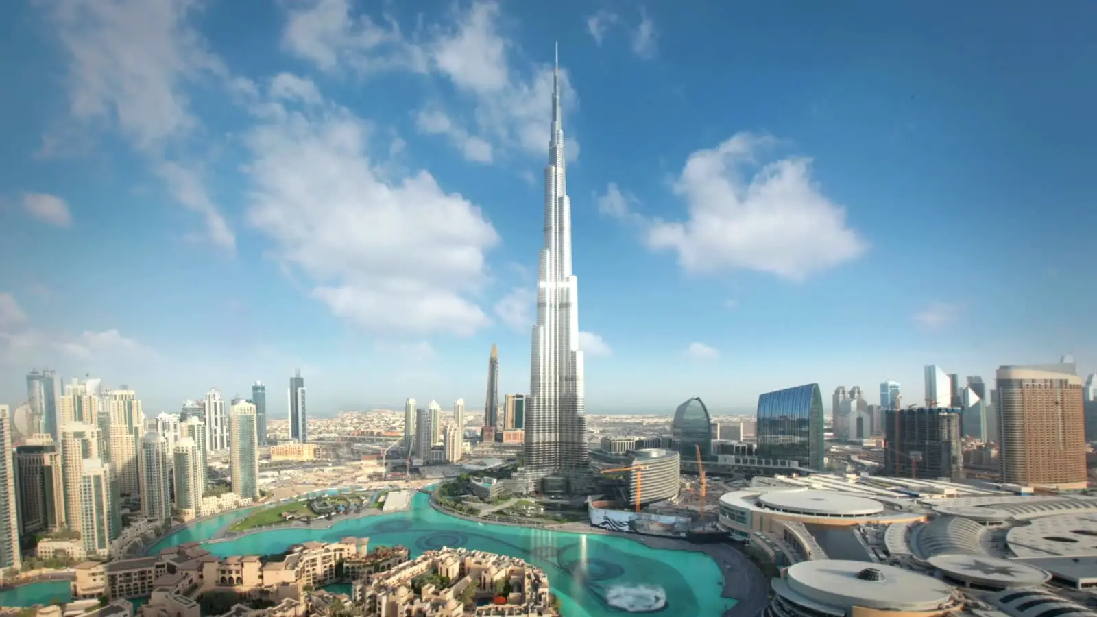 Downtown Dubai skyline with the Burj Khalifa at midday